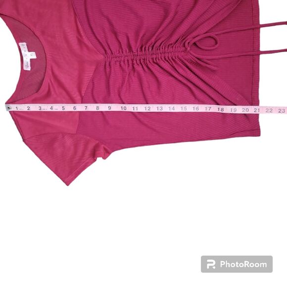 CRAVE FAME Juniors' Red Mesh Illusion Ruched Top - XL - Picture 6 of 11